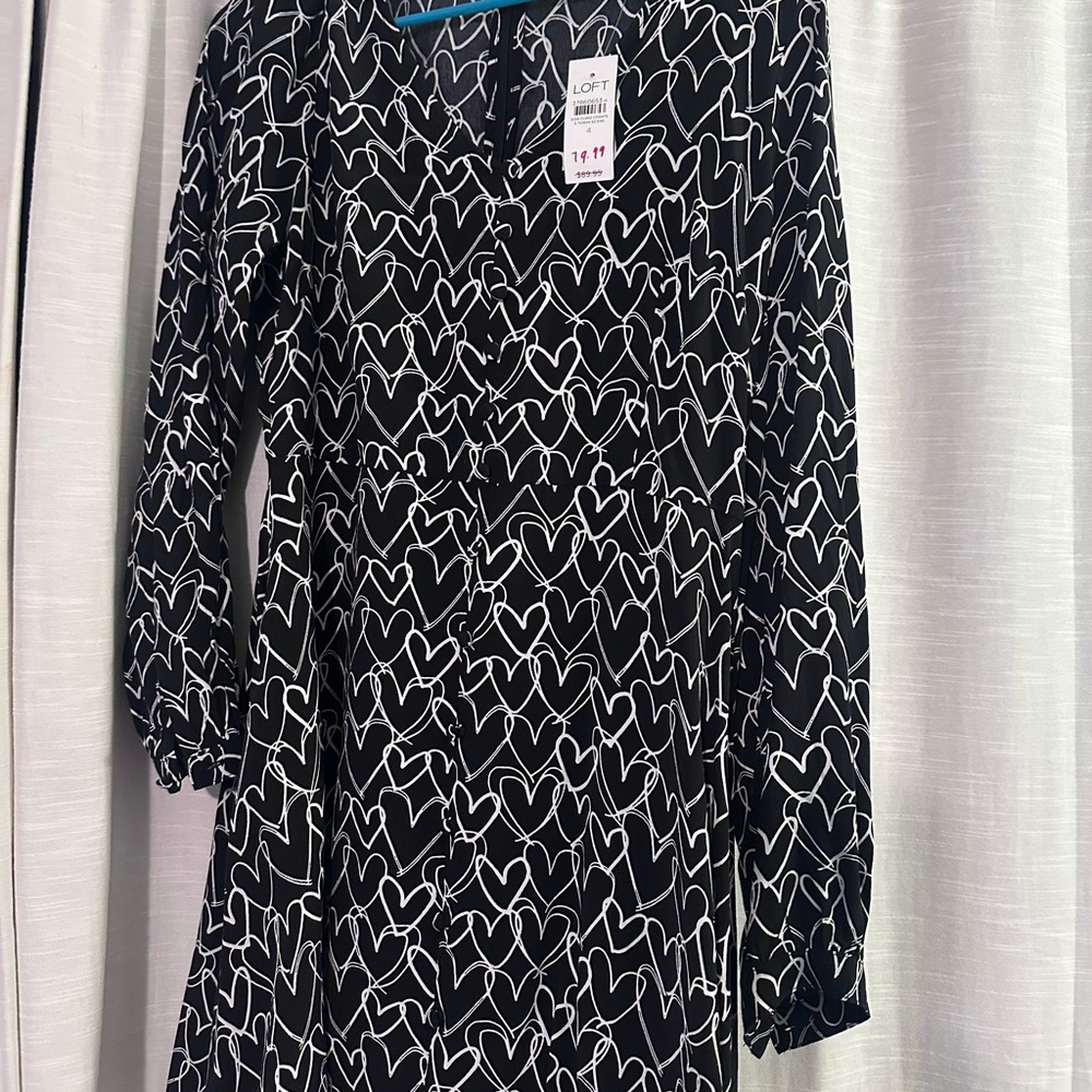 LOFT Black Dress with White Heart Print